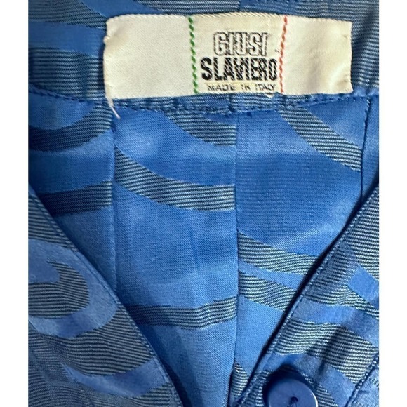 VTG GIUSI SLAVIERO Pant Suit Italy Sapphire Blue Damask Silk Sz M - Picture 7 of 9